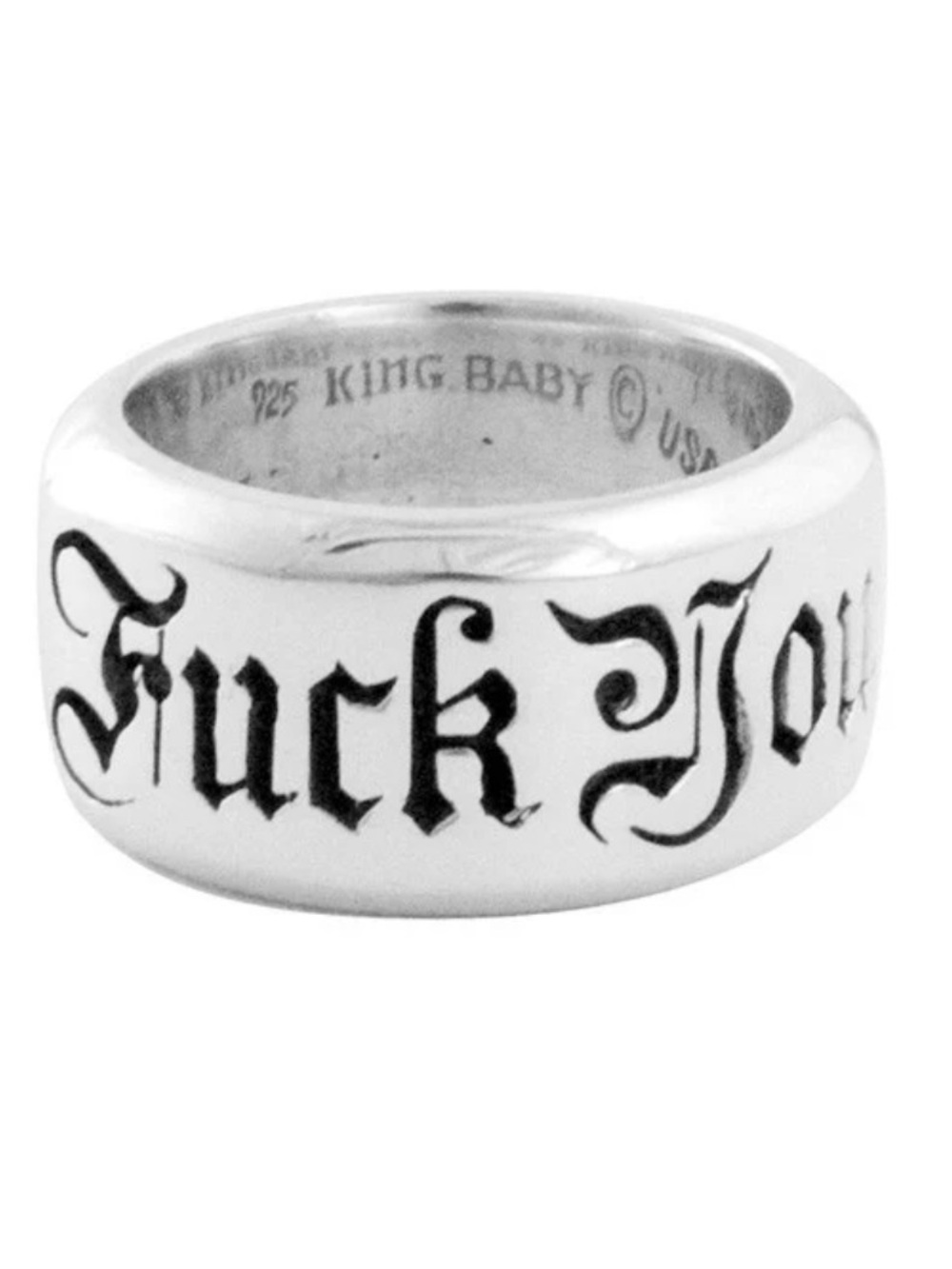 King Baby.925 solid Sterling Silver Ring with Black Script with ‘FY”